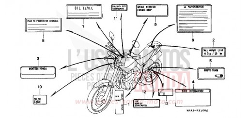 ETIQUETTE DE PRECAUTIONS FX650X de 1999